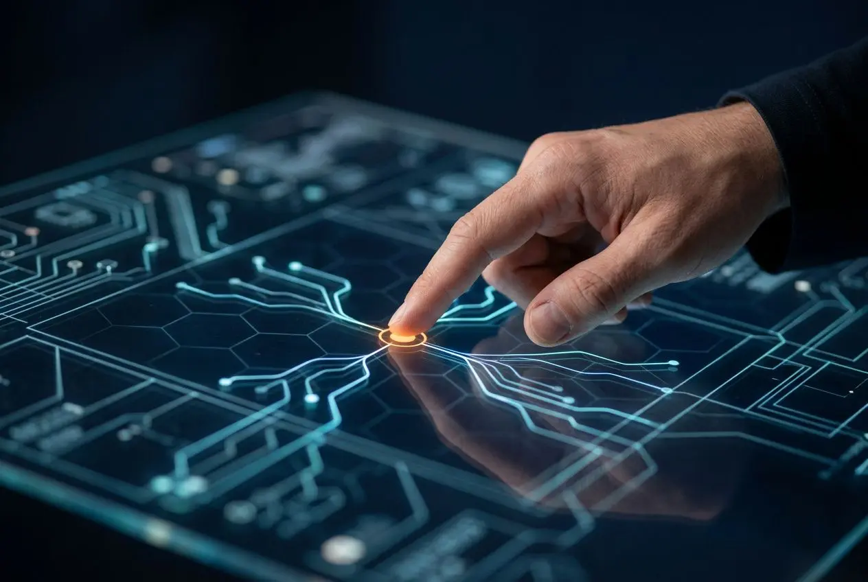 Mainement centrée sur le cortex d’un circuit imprimé tactile active par un doigt, symbole d’agent ia automatisation.